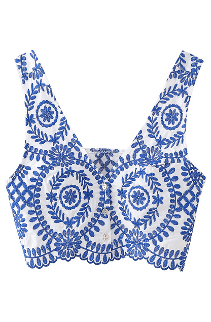 Blaze | Wit met blauw geborduurde crop top