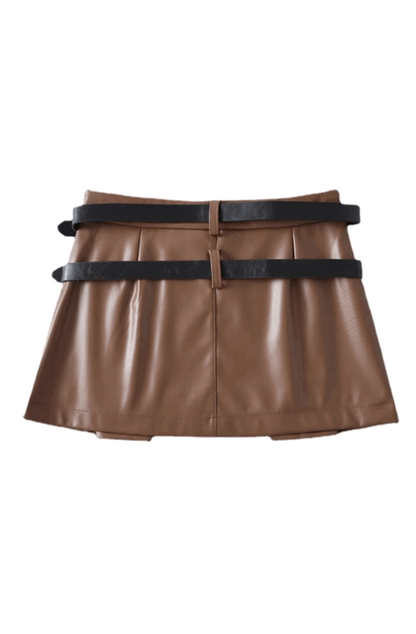 Bruin leren skort