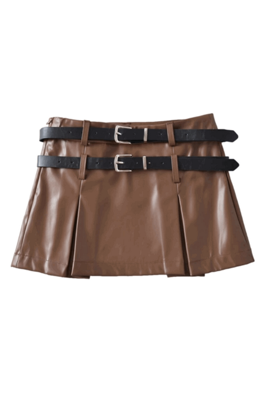 Bruin leren skort