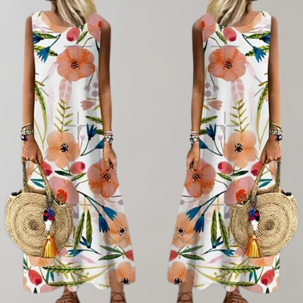 MonLu - Zomerse witte maxi jurk met bloemen