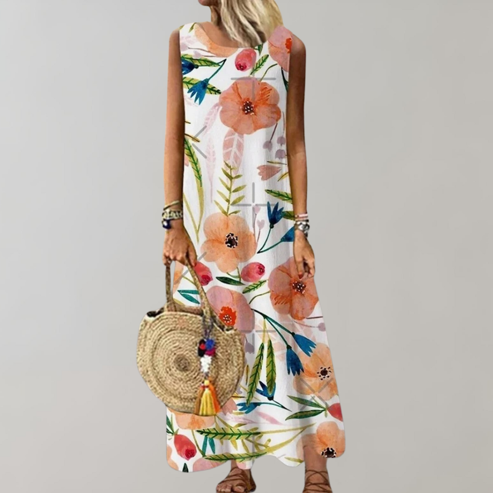 MonLu - Zomerse witte maxi jurk met bloemen