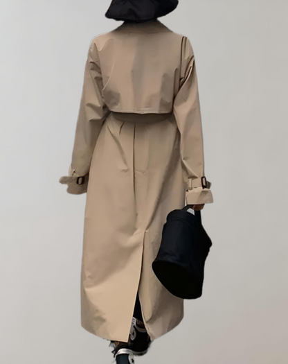 Olivia - Lange trench herfstjas met riem taille en knopen