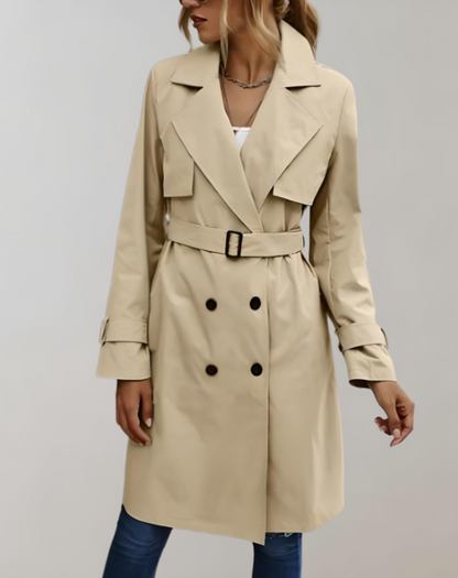 Olivia - Lange trench herfstjas met riem taille en knopen