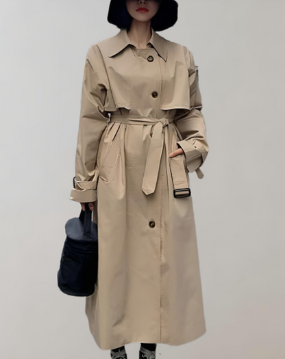 Olivia - Lange trench herfstjas met riem taille en knopen