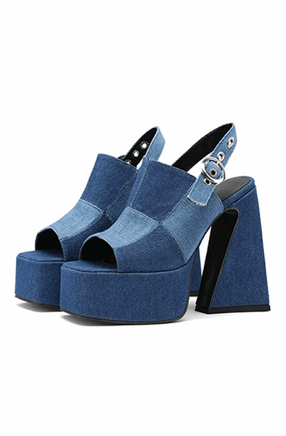 Denim plateausandalen met hoge hakken