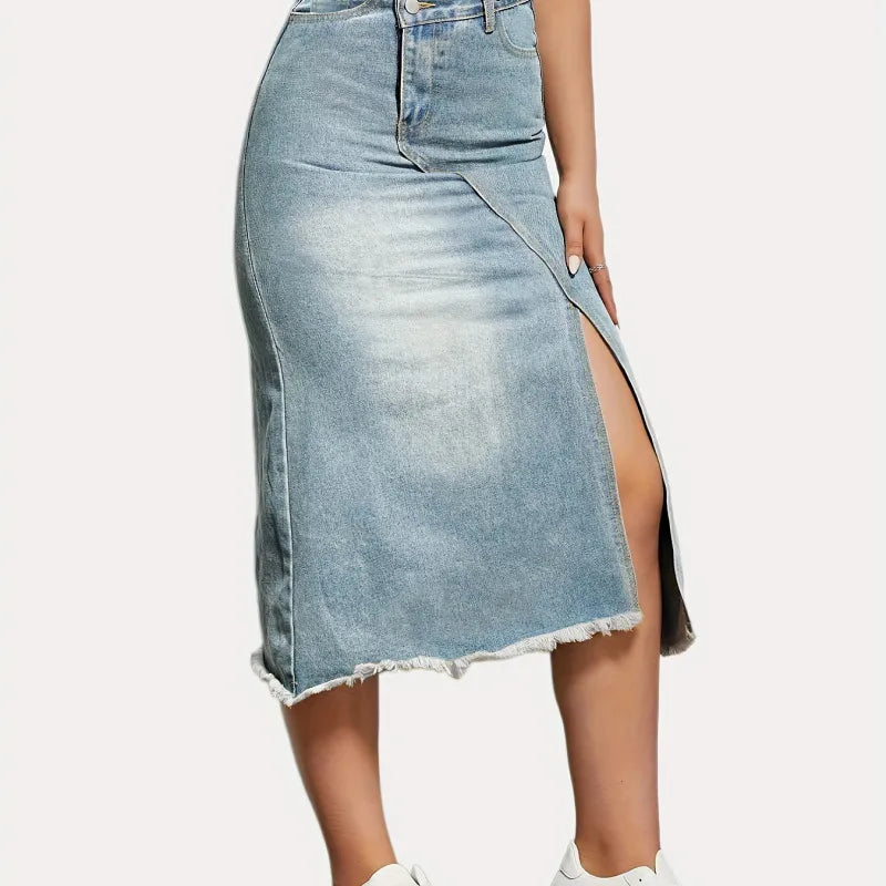 Denim rok met hoge taille en split