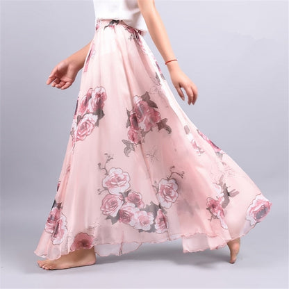 Elegante lange chiffon rok met hoge taille voor de zomer, Saia