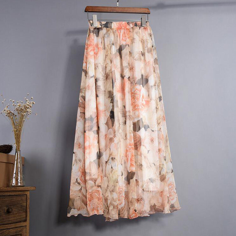 Elegante lange chiffon rok met hoge taille voor de zomer, Saia