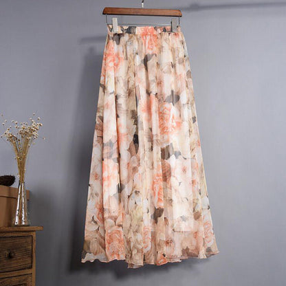 Elegante lange chiffon rok met hoge taille voor de zomer, Saia