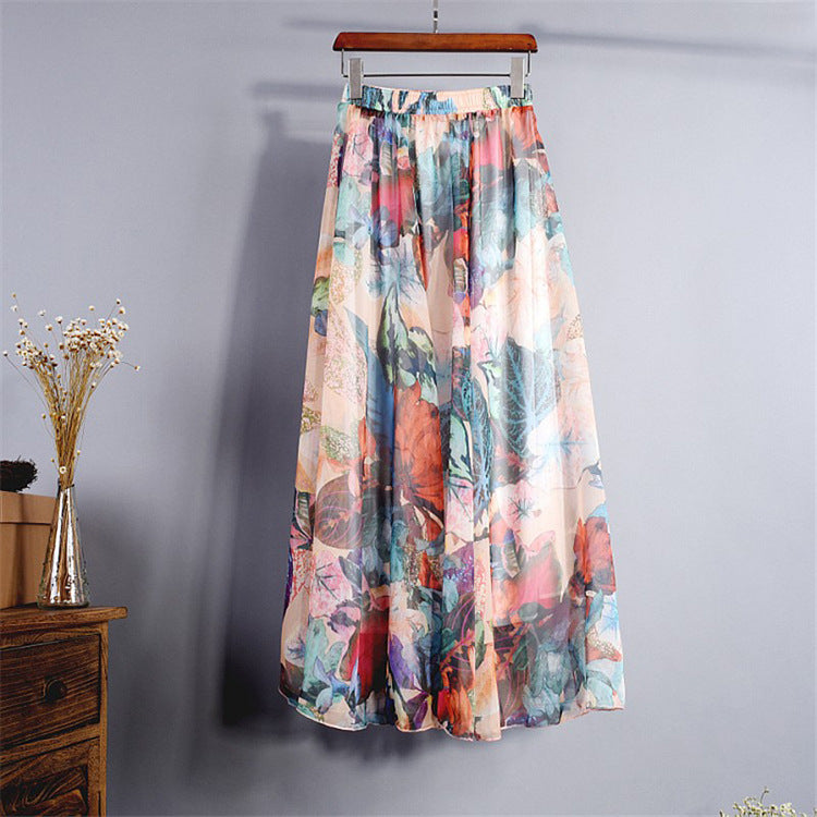 Elegante lange chiffon rok met hoge taille voor de zomer, Saia