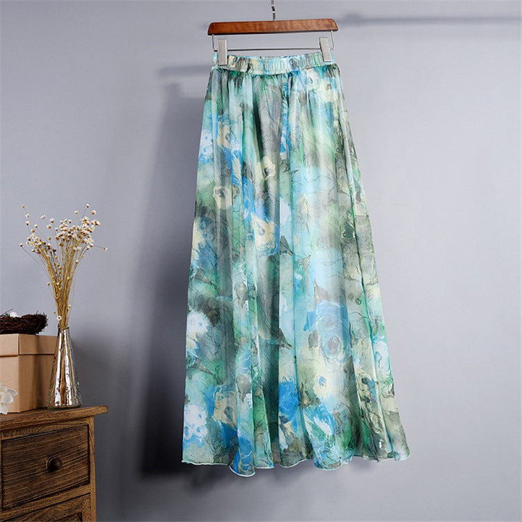 Elegante lange chiffon rok met hoge taille voor de zomer, Saia