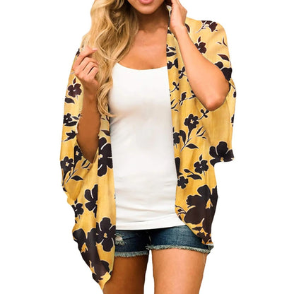 Fleece kimono met tropische print en open voorkant