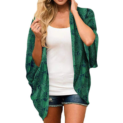 Fleece kimono met tropische print en open voorkant