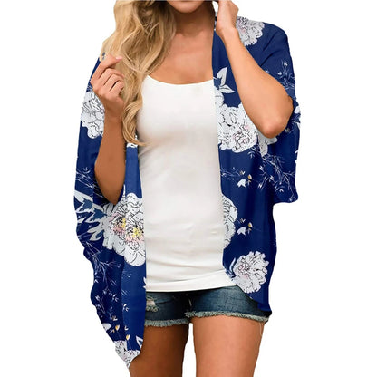 Fleece kimono met tropische print en open voorkant