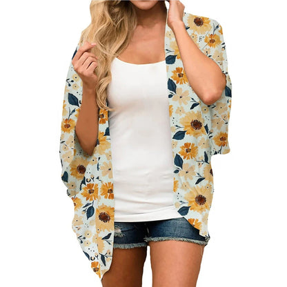 Fleece kimono met tropische print en open voorkant