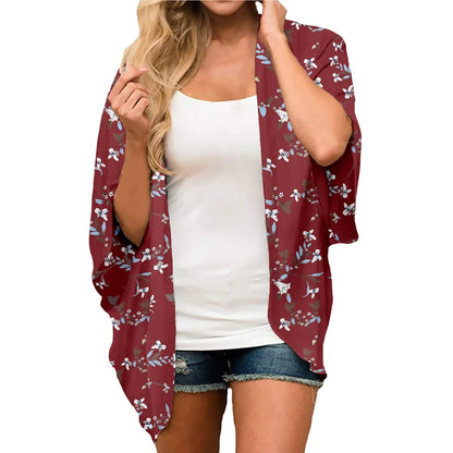 Fleece kimono met tropische print en open voorkant