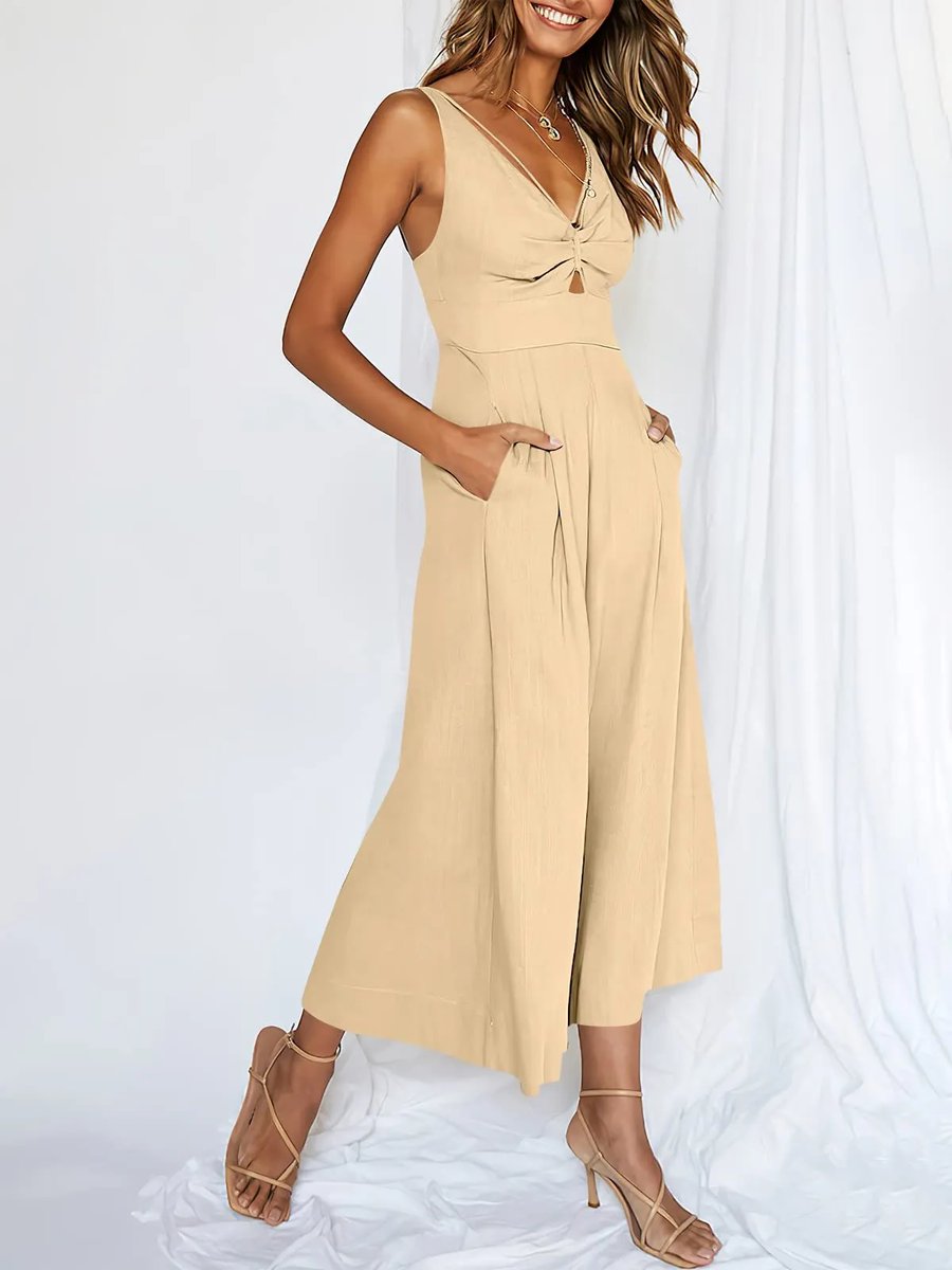 Jumpsuit met hoge tailleband en V-halslijn