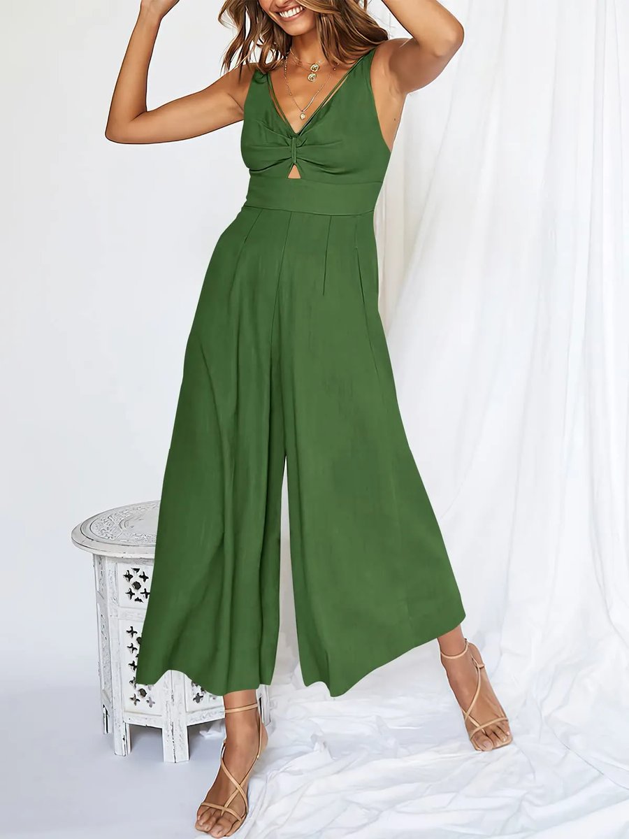 Jumpsuit met hoge tailleband en V-halslijn