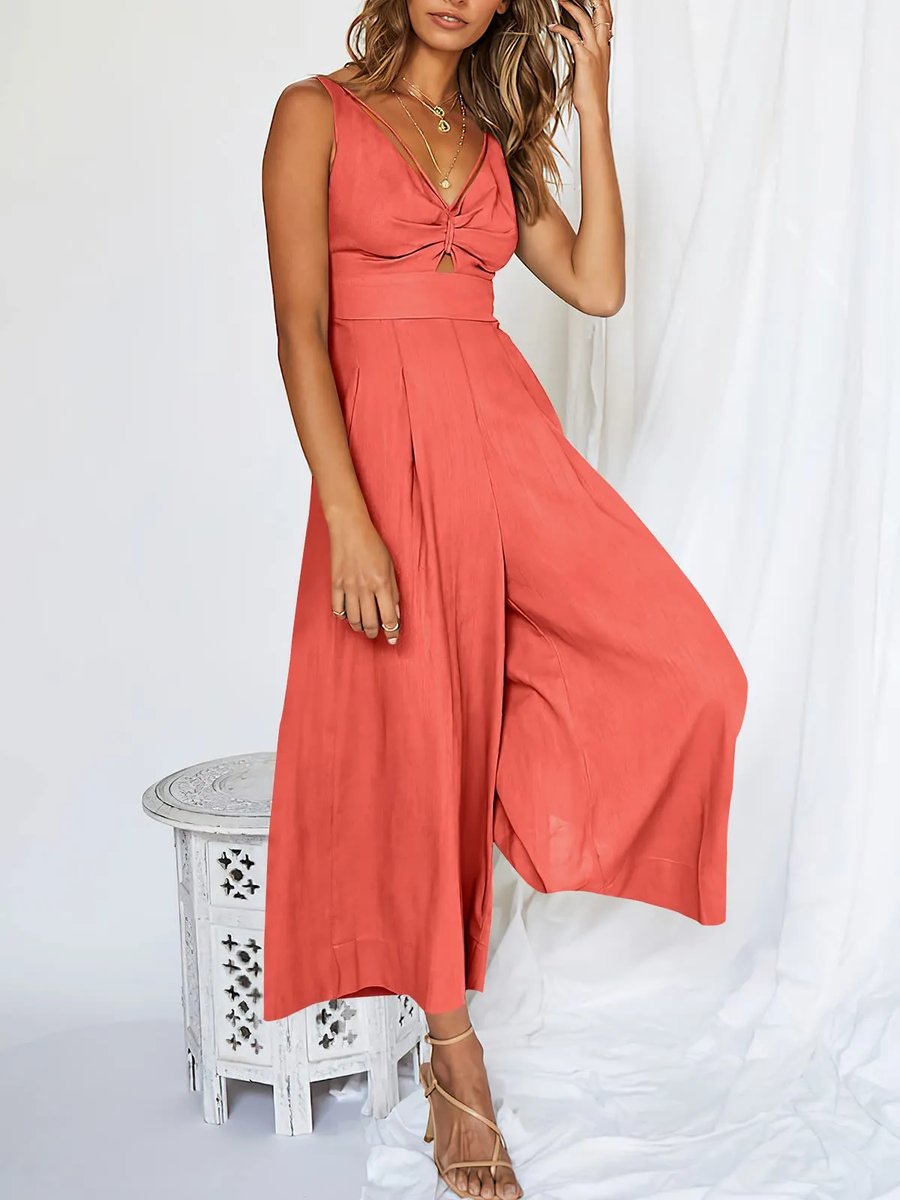 Jumpsuit met hoge tailleband en V-halslijn