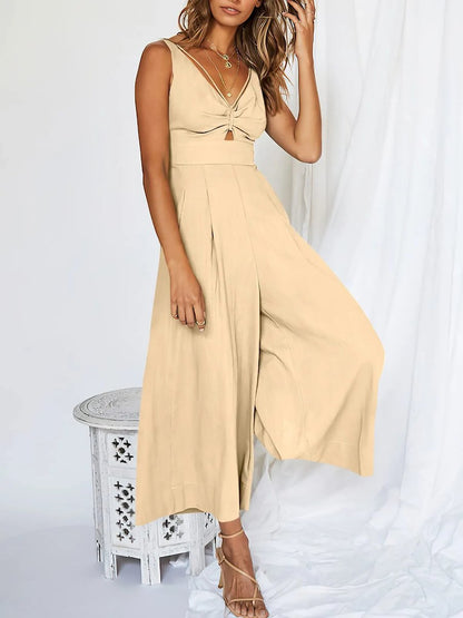 Jumpsuit met hoge tailleband en V-halslijn