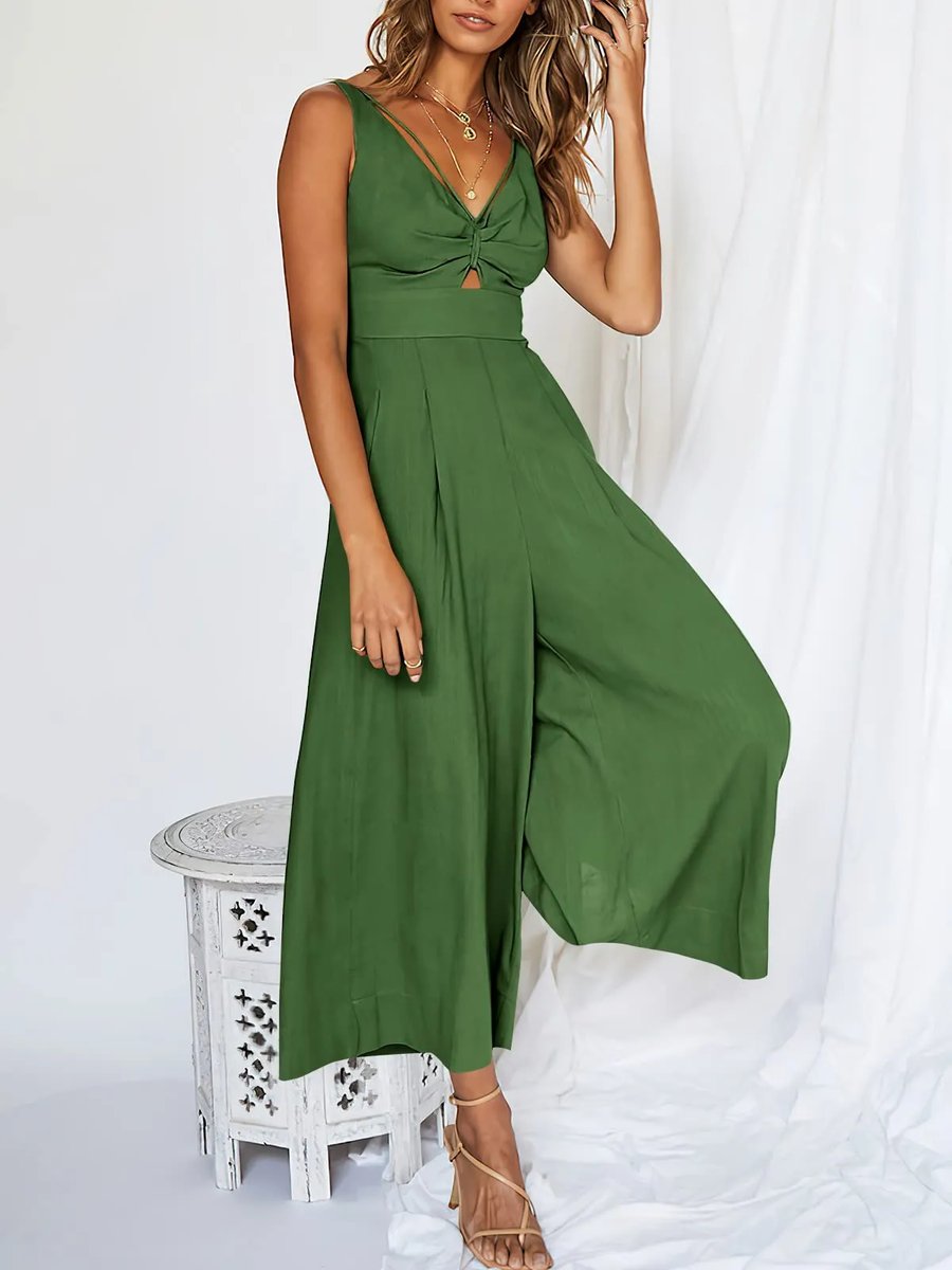 Jumpsuit met hoge tailleband en V-halslijn