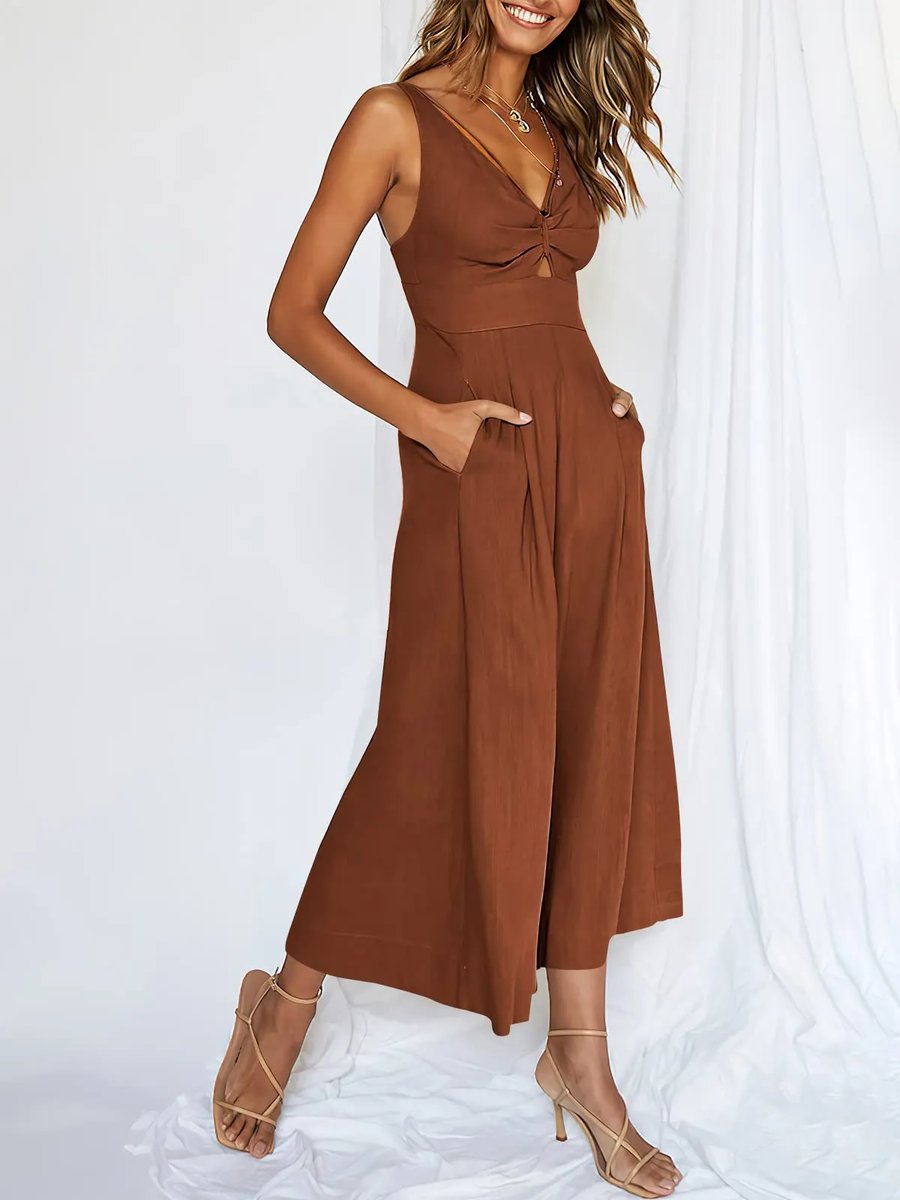 Jumpsuit met hoge tailleband en V-halslijn