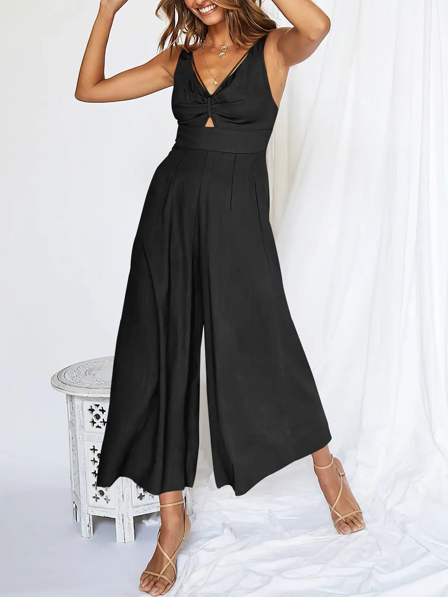 Jumpsuit met hoge tailleband en V-halslijn