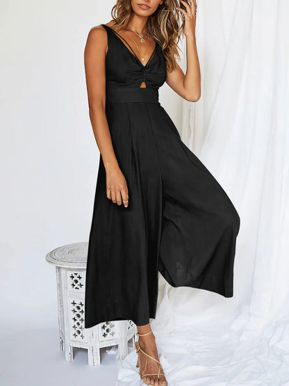 Jumpsuit met hoge tailleband en V-halslijn