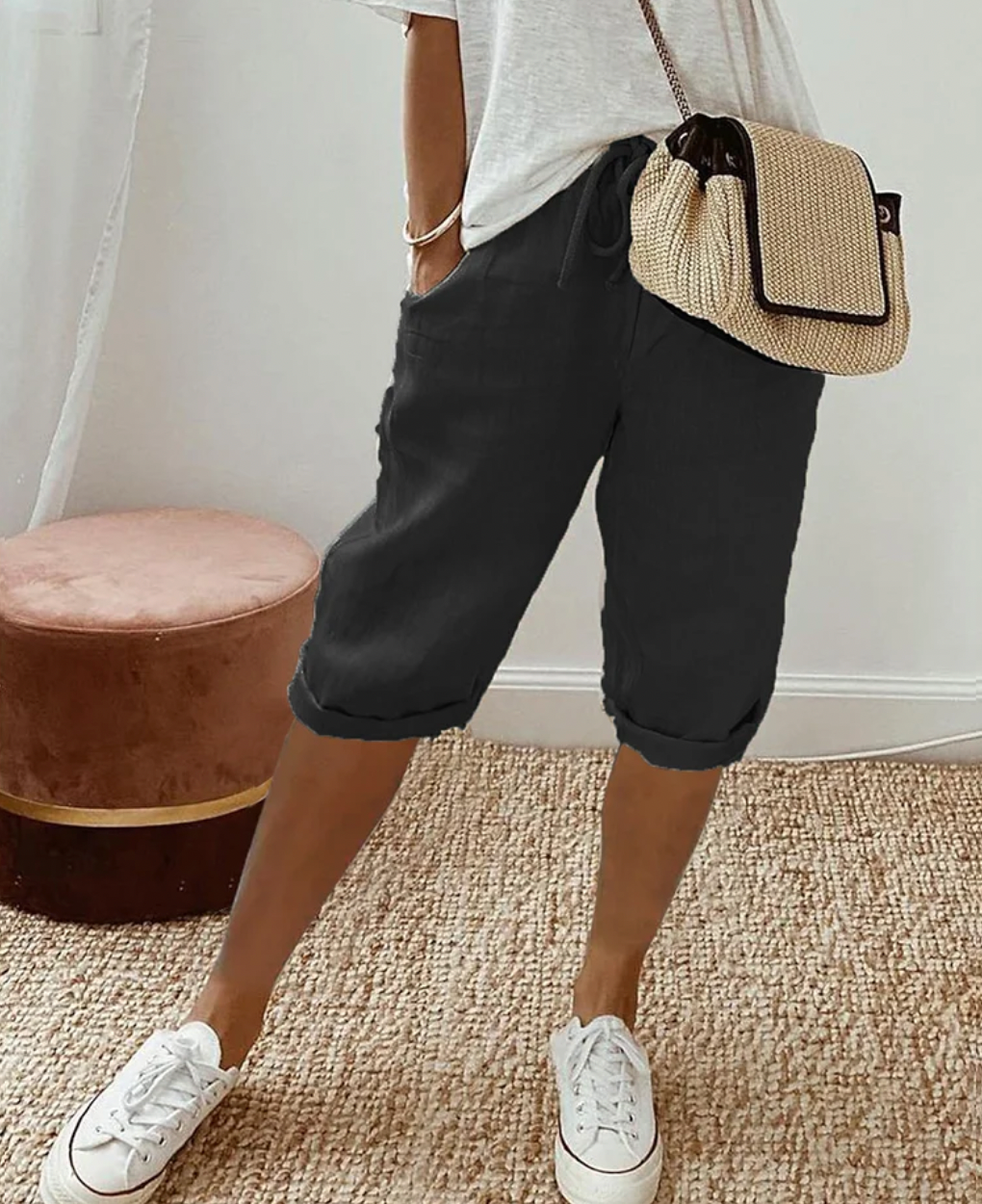 KNIELANGE LINNEN SHORTS