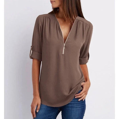 Losse blouse met 3/4 mouwen en ritssluiting in plus size