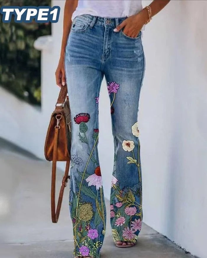 Losse gebloemde jeans | PARIS-CHARME