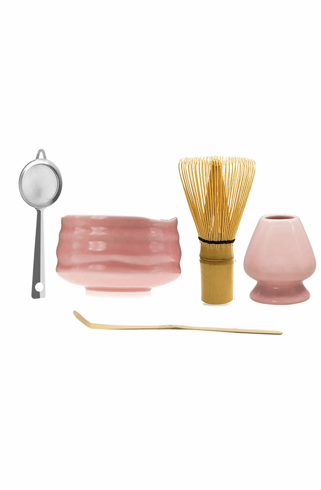 Matcha set in glanzend roze keramiek