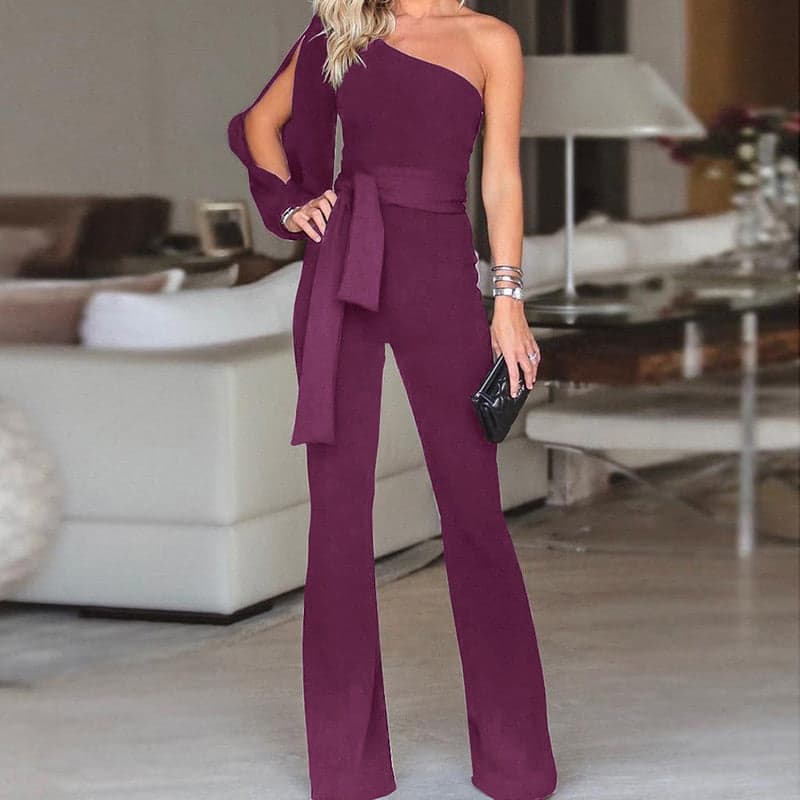 MiSun - One shoulder jumpsuit met open mouw en riem