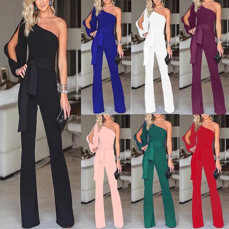 MiSun - One shoulder jumpsuit met open mouw en riem