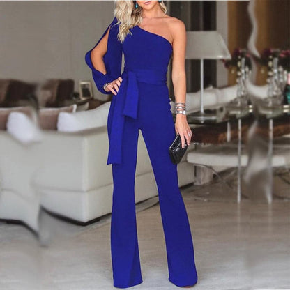 MiSun - One shoulder jumpsuit met open mouw en riem