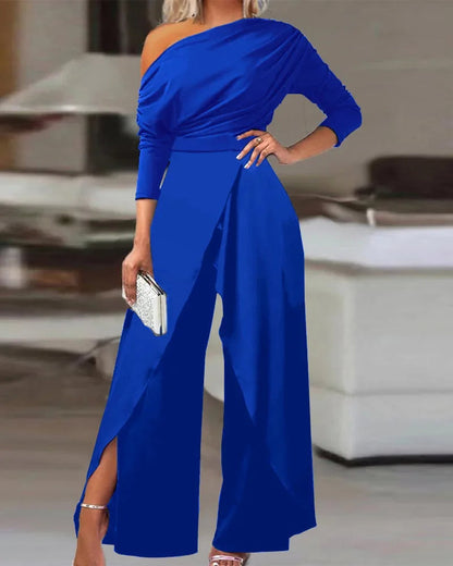 Nieuwe modieuze, eenvoudige, elegante jumpsuit met wijde pijpen