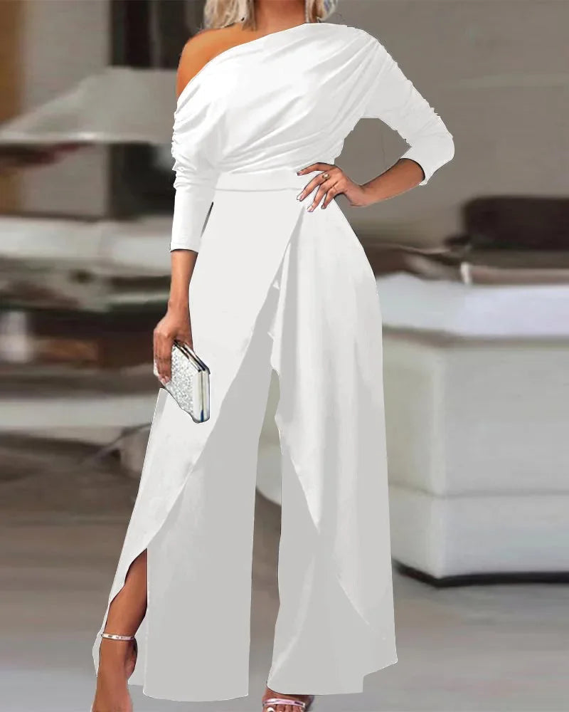 Nieuwe modieuze, eenvoudige, elegante jumpsuit met wijde pijpen