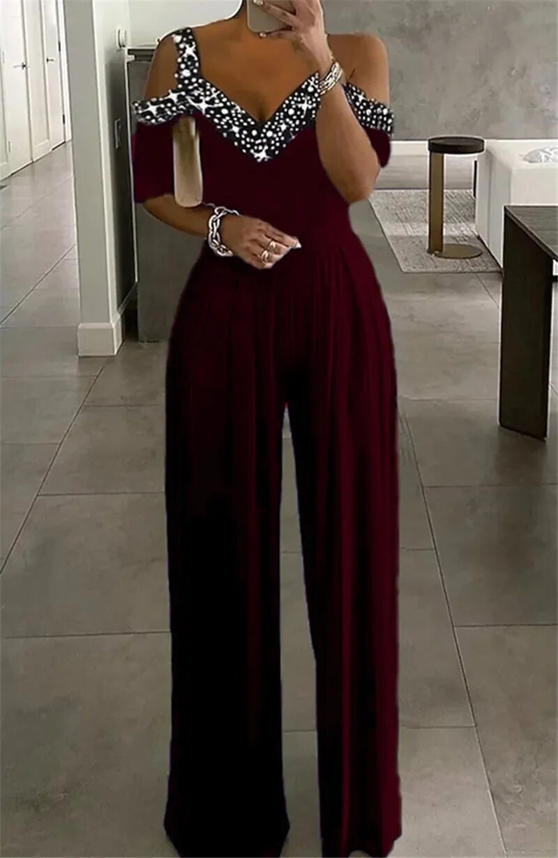 Off-the-shoulder jumpsuit voor vrouwen met pailletten