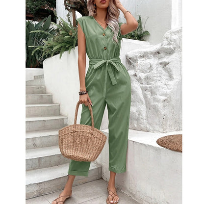 ByLinn - Jumpsuit met V-hals en tailleband