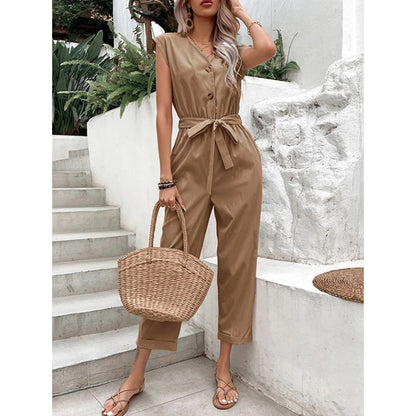 ByLinn - Jumpsuit met V-hals en tailleband