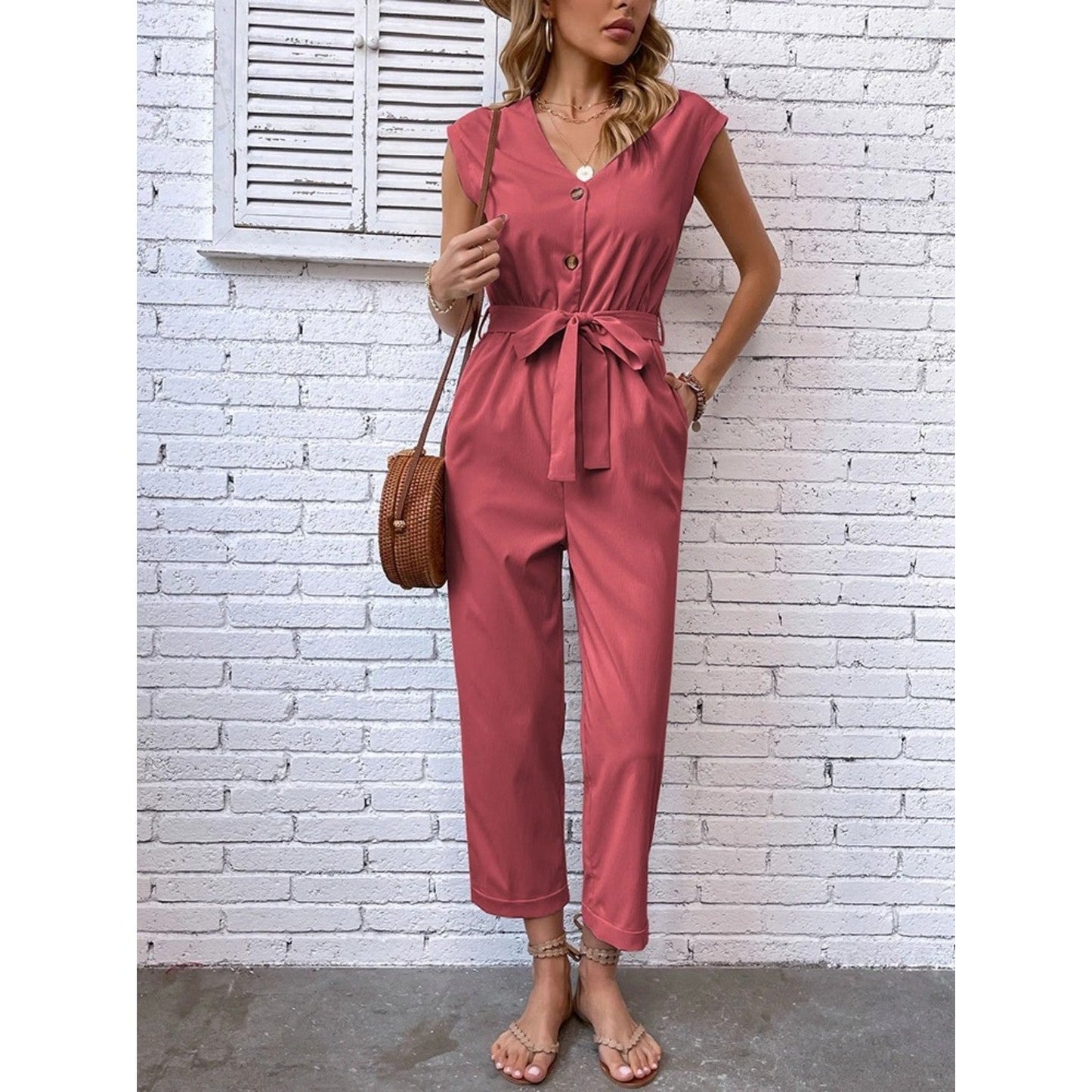 ByLinn - Jumpsuit met V-hals en tailleband