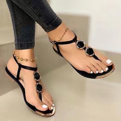 Platte sandalen met parels en diamanten