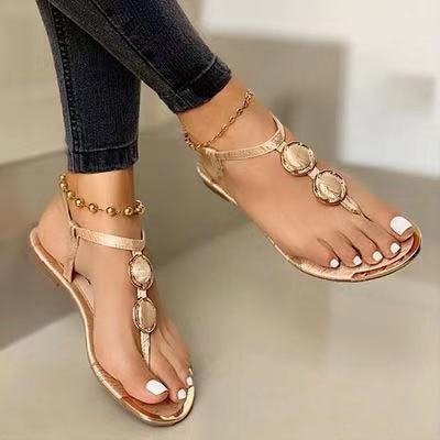 Platte sandalen met parels en diamanten