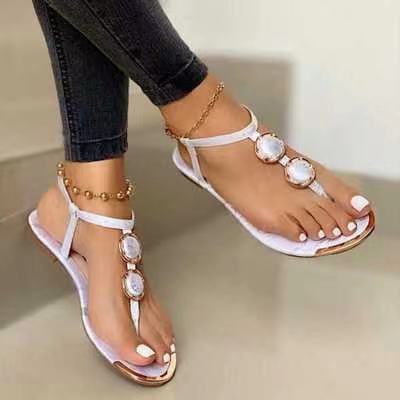 Platte sandalen met parels en diamanten