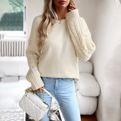 Rose - Beige trui met knitted mouwen