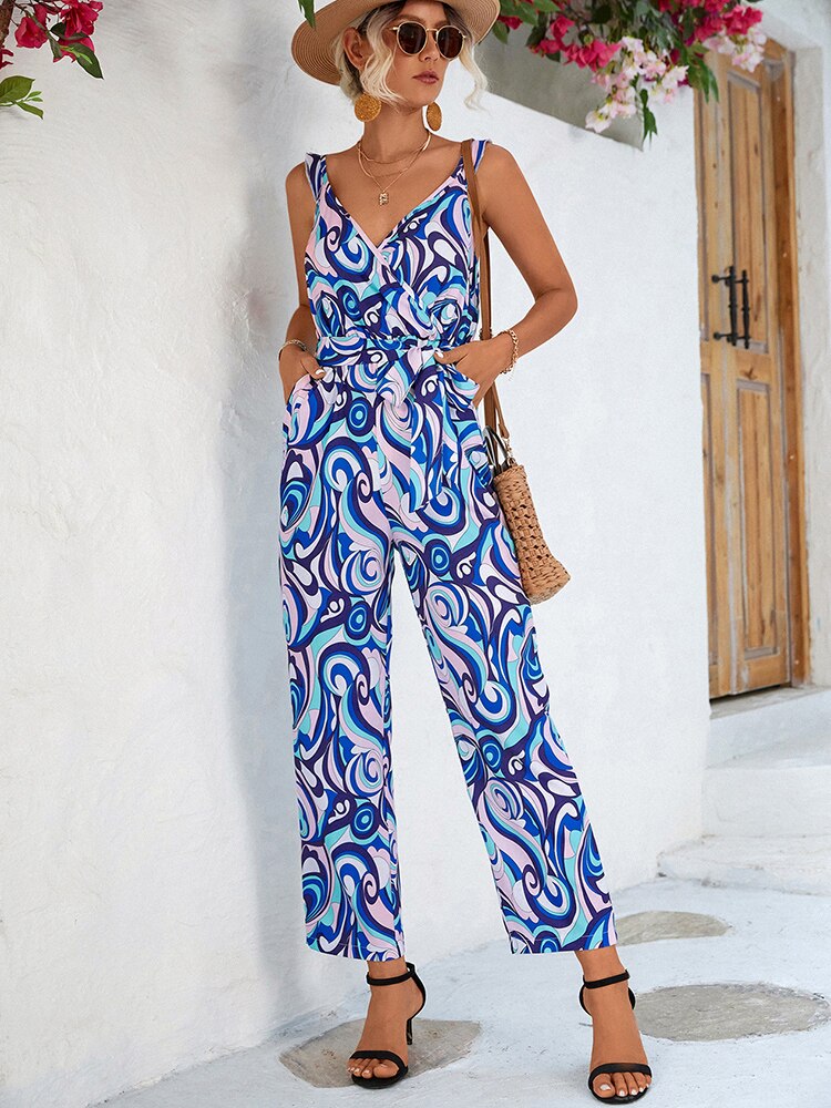 MiSun - Blauwe print jumpsuit voor zomerse elegantie