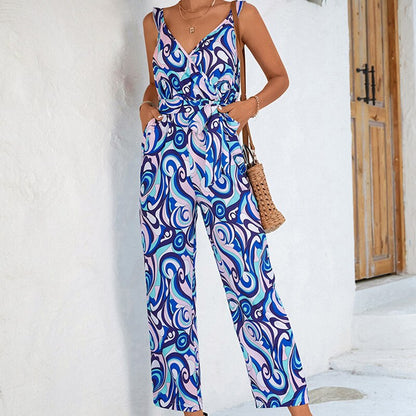 MiSun - Blauwe print jumpsuit voor zomerse elegantie