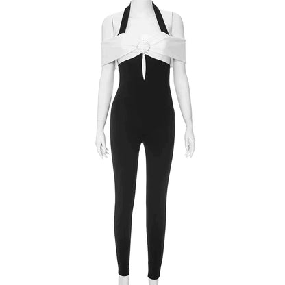 ByLinn - Monochrome jumpsuit met halternek en strikdetail