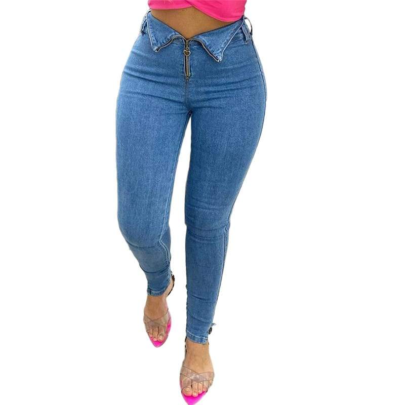 Slanke jeans met hoge taille, elastisch, ritssluiting