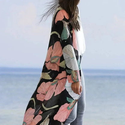 Strandkimono met grote bloemen